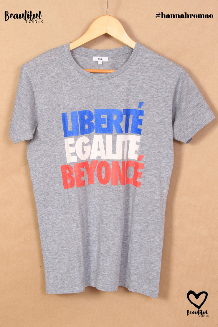 T-shirt gris à imprimé et inscription "Liberté, égalité, Beyoncé" Rad.