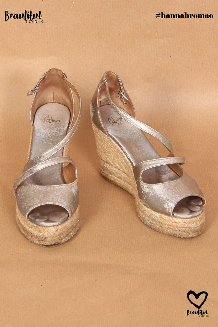 Sandales compensées argenté-doré Castaner